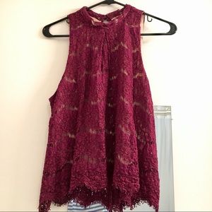 Maroon high neck lace tank